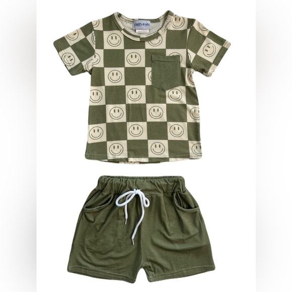 Little Eyes Other - Little Eye Bamboo Smiles & Tiles Pocket T-Shirt & Drawstring Shorts Set
